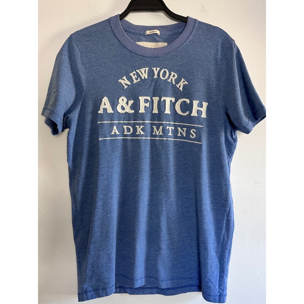 Abercrombie & Fitch VTG Mens XL Muscle Fit Blue ADK MTNS Graphic T-Shirt Y2K‎